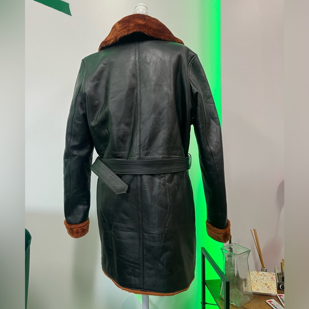 🦐Esta Faux Shearling Belted Real Lambskin Leather Jacket - Picture 6 of 8